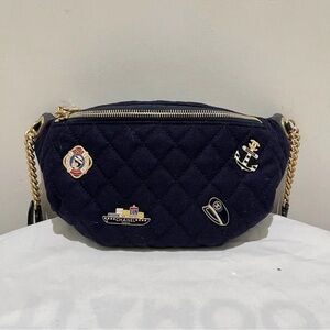 Chanel Navy Quilted Crossbody Bag with Gold Accents
